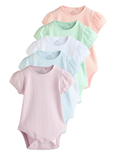 NEXT Kurzärmelige Babybodys mit Lochstickerei im 5er-Pack Pastels 6 Monate von NEXT