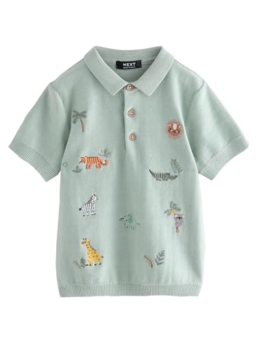 NEXT Kurzärmeliges Strick-Poloshirt mit Stickerei Mineral Blue 3 Monate von NEXT