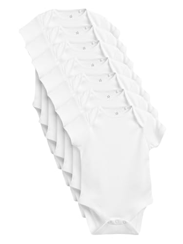 NEXT Kurzärmlige Strampelanzüge aus Bio-Baumwolle, 7er-Pack Weiß Essential Newborn von NEXT