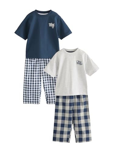 NEXT Kurzarm-Schlafanzug mit Langer Hose, 2er-Pack Blau/Weiß 8 Jahre von NEXT