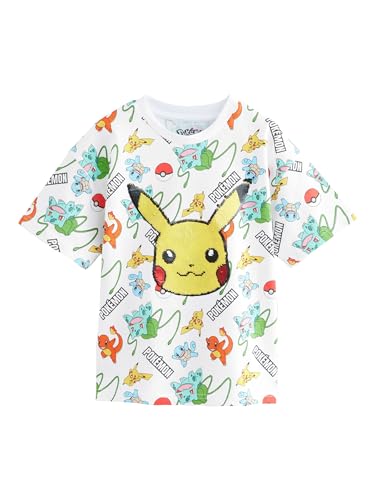 NEXT Kurzarm-T-Shirt mit Pailletten, Pokémon White All Over Print 11 Jahre von NEXT