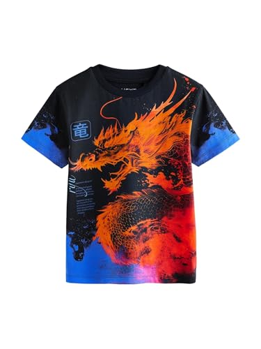 NEXT Kurzarm-T-Shirt mit durchgehendem Print Black/Orange Dragon 13 Jahre von NEXT