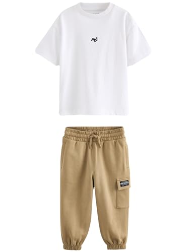 NEXT Kurzarm-T-Shirt und Utility-Jogginghose im Set Weiß/Braun 12-18 Monate von NEXT