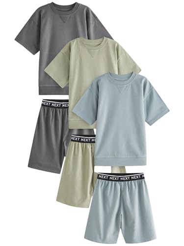 NEXT Kurzer Schlafanzug aus 100% Baumwolle, 3er-Pack Salbeigrün 14 Jahre von NEXT