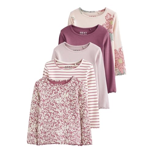 NEXT Langärmelige, gerippte Jerseytops im 5er-Pack Rosa geblümt 5-6 Jahre von NEXT