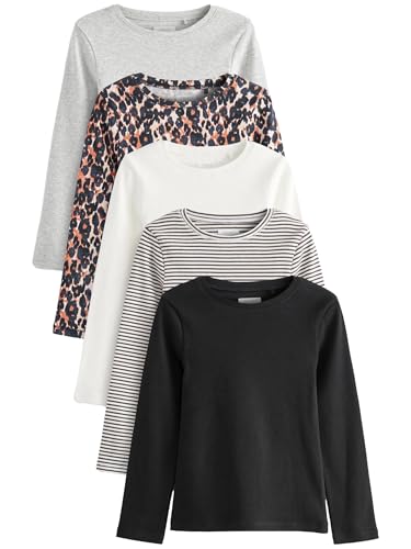 NEXT Langärmelige Rippen-Tops im 5er-Pack Schwarz/Tier/Weiß/Streifen 6 Jahre von NEXT