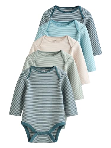 NEXT Langärmelige Strampelanzüge im 5er-Pack Blau gestreift 9 Monate von NEXT