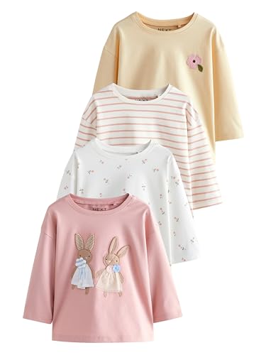NEXT Langarmshirts aus 100% Baumwolle, 4er-Pack Rosa/Weiß 18 Monate von NEXT