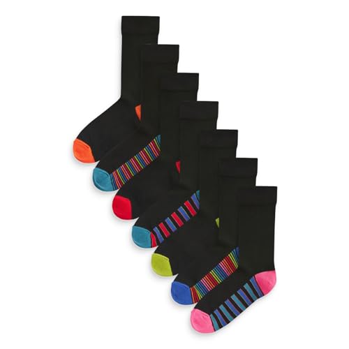 NEXT – Bequeme Herrensocken mit hohem Baumwollanteil, 7er-Pack Herren Socken Schwarz gestreift 46 von NEXT