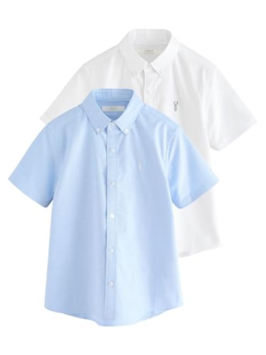 NEXT Oxford-Kurzarmhemden mit mit Baumwolle, 2er-Pack White/Blue 11 Jahre von NEXT