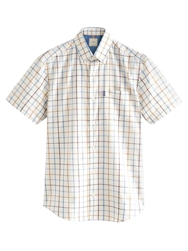 NEXT Pflegeleichtes Button-Down-Oxford-Hemd Creme/Blaues Tattersall-Karo M von NEXT