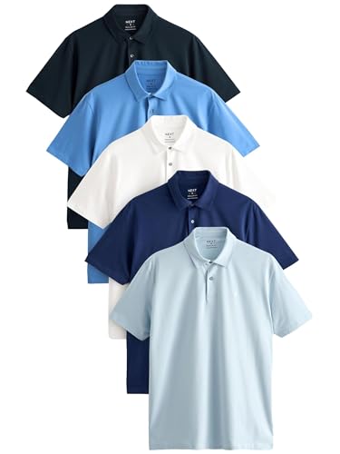 NEXT Regular Fit Kurzarm-Poloshirts aus Jersey im 5er-Pack Blau XL von NEXT