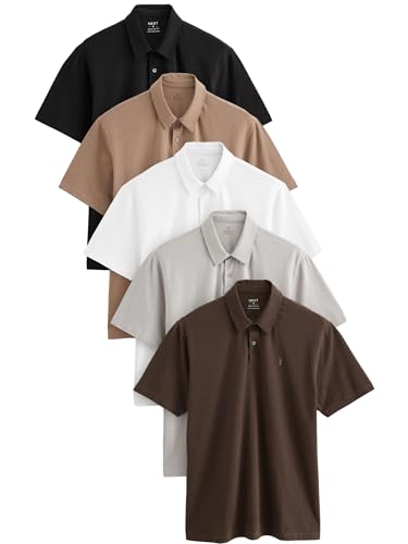 NEXT Regular Fit Kurzarm-Poloshirts aus Jersey im 5er-Pack Neutral/Monochrom XL von NEXT