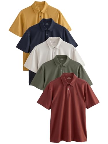 NEXT Regular Fit Kurzarm-Poloshirts aus Jersey im 5er-Pack Rot/Gelb/Blau/Stein/Grün S von NEXT