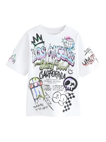 NEXT Relaxed Fit Kurzarm-T-Shirt mit Grafikprint White Graffiti 7 Jahre von NEXT