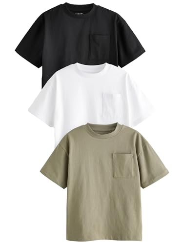 NEXT Relaxed Fit T-Shirts im 3er-Pack Khaki Green/Black Pocket Detail 7 Jahre von NEXT