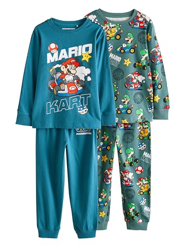 NEXT Schlafanzug mit Jogginghose Baumwolle, 2er-Pack Mario Kart Green/Blue 9 Jahre von NEXT