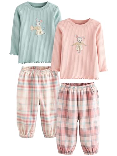 NEXT Schlafanzughose aus 100% Baumwolle im 2er-Pack Pink/Blue Mouse 12 Monate von NEXT