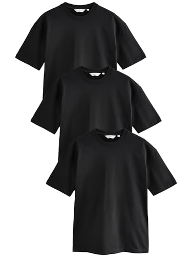 NEXT Schwere Relaxed Fit T-Shirts im 3er Pack Schwarz L von NEXT