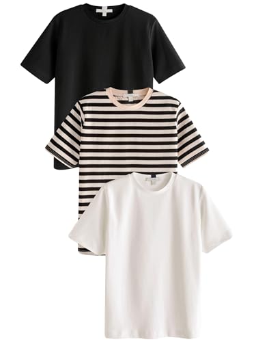 NEXT Schweres Basic-T-Shirt 100% Baumwolle, 3er-Pack Multi Schwarz/Weiß/Neutral 46 von NEXT