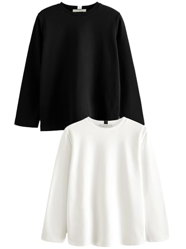 NEXT Schweres Langarmshirt mit Rundhals, 2er-Pack Schwarz/Weiß 50 von NEXT