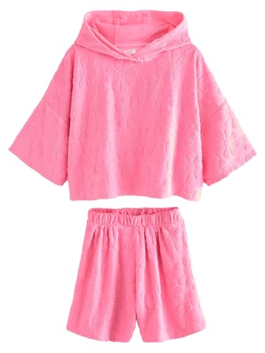 NEXT Strand-Set aus Frottee mit Hoodie und Shorts Pink Flower 11 Jahre von NEXT