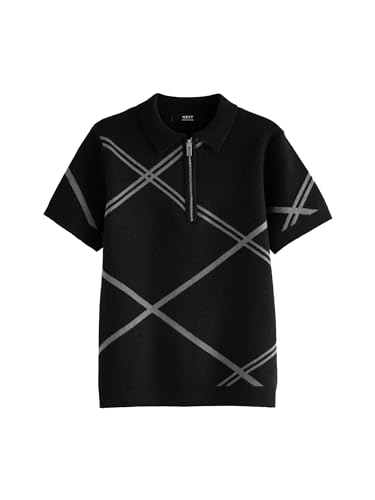 NEXT Strick-Poloshirt mit RV-Kragen Black Argyle 9 Jahre von NEXT
