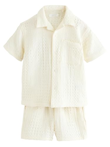 NEXT Strukturiertes Kurzarmhemd mit Shorts im Set Ecru Texture Plain 12 Monate von NEXT