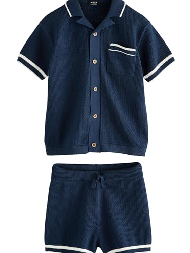 NEXT Strukturiertes Strick-Poloshirt und Shorts Marineblau 7 Jahre von NEXT
