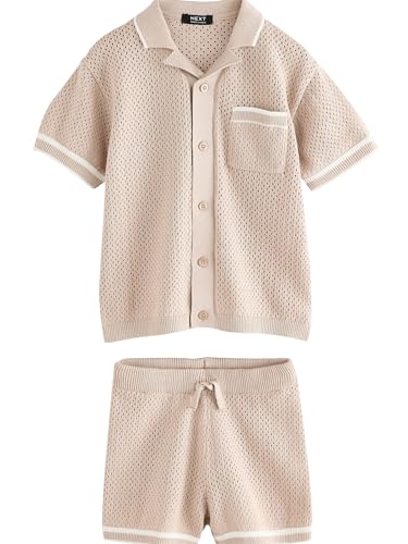 NEXT Strukturiertes Strick-Poloshirt und Shorts Taupe 4 Jahre von NEXT
