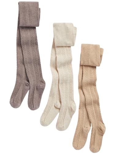 NEXT Strumpfhose mit hohem Baumwollanteil und Zopfmuster, 3er-Pack Oatmeal Cream/Brown 12 Monate von NEXT
