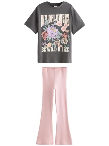 NEXT T-Shirt und gerippte Schlaghose im Set Rosa geblümt 9 Jahre von NEXT