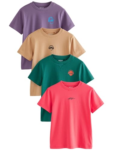 NEXT T-Shirts mit Sign Off-Stickerei im 4er-Pack Green/Red/Camel/Purple 4 Jahre von NEXT
