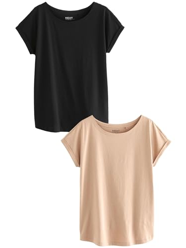 NEXT T-Shirts mit überschnittenen Schultern aus 100% Baumwolle, 2er-Pack Schwarz/Neutral 42 von NEXT