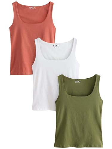 NEXT Top mit eckigem Ausschnitt Khaki/Ecru/Rust M von NEXT