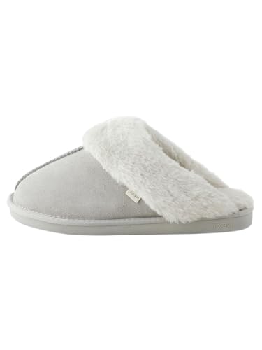 NEXT Veloursleder-Pantoffeln mit Kunstfell Grau M von NEXT