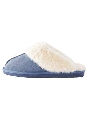 NEXT Velourslederpantolette mit Kunstfellfutter Denim-Blau XL von NEXT