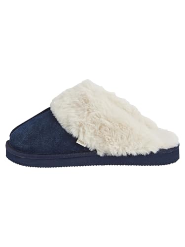 NEXT Velourslederpantolette mit Kunstfellfutter Marineblau 41-42 von NEXT