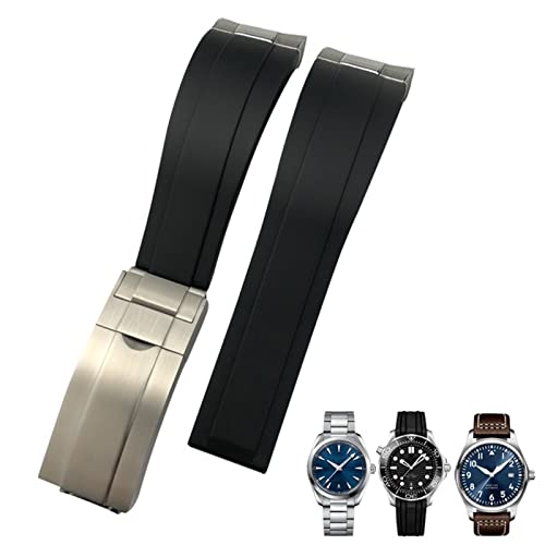 NEYENS 20 mm Gummi-Uhrenarmband passend für IWC Mark Omega Seamaster 300 AT150 Metallglieder-Gummi-Uhrenarmband mit gebogenem Ende, 20 mm, Achat von NEYENS