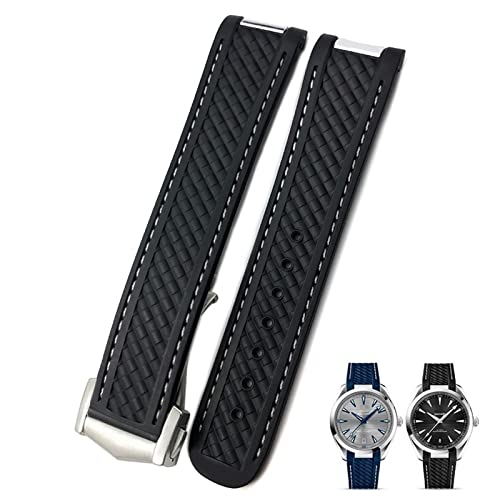 NEYENS 20 mm gebogenes Gummi-Uhrenarmband, passend für Omega AT150 Aqua Terra Seamaster 300 Stahl-Faltschnalle, Black buckle, Achat von NEYENS