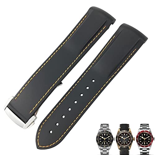 NEYENS Uhrenarmband für Tudor Black Bay für Herren, 20 mm, 22 mm, Gummi, Faltschnalle, Schwarz / Blau / Rot, 22 mm, Achat von NEYENS