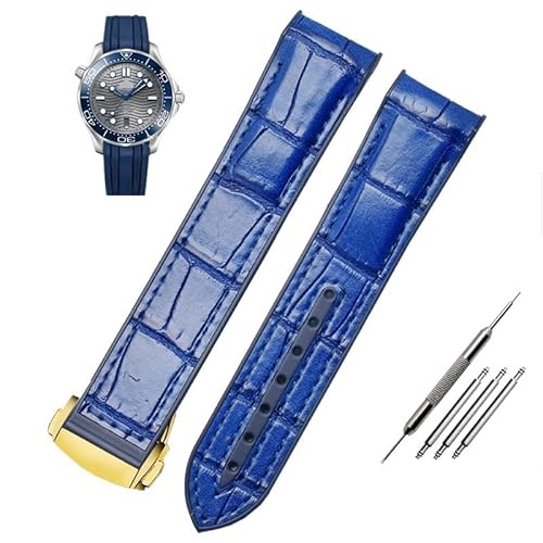 NEYENS Wasserdichtes Armband mit gebogenem Ende, echtes Leder, Silikon, Uhrenarmband für Omega Seamaster 007, mit Faltschließe, 20 mm, Achat von NEYENS