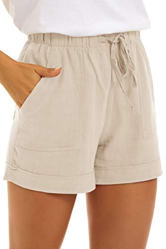 NEYOUQE Damen Short lässig Aesthetic Clothes elastischer Kordelzug mit Taschen einfarbig Shorts Kurze Hose Damen Beige XL von NEYOUQE