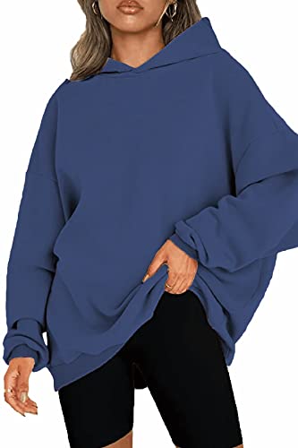NEYOUQE Hoodie Damen Pullover Langarm Einfarbig Loose Sweatshirts für Damen Fleece Gefüttert Soft Casual Kapuzenpullover Damen Dark Blue M 40-42 von NEYOUQE