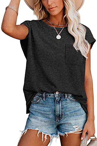 NEYOUQE Kurzarm Damen Gestreift Rundhals Kurzarm Tshirt Beliebten Pullover Basic Einfarbig Tops Bekleidung Schwarz XL 48-50 von NEYOUQE