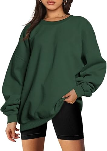 NEYOUQE Pulli Damen Pullover Herbst Langarm Rundhalsausschnitt Sweatshirts für Damen Einfarbige Soft Fleecepullover Damen Grün M von NEYOUQE