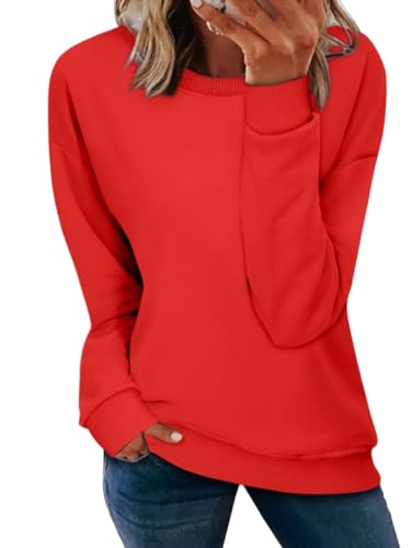 NEYOUQE Pullover Damen Longsleeve The Comfy Einfarbig Rundhals Langarmshirt Große Größen Rot XXL von NEYOUQE