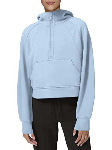NEYOUQE Pullover Damen Winter Langarm Einfarbig Sweatshirts Kapuzenpullover Fleece Gefüttert Soft Essentials Hoodie Damen Oversize Blau XXL 50 52 von NEYOUQE
