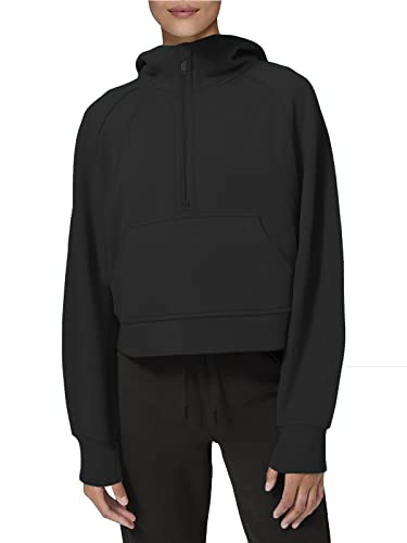 NEYOUQE Pullover Winter Langarm Solid Color Sweatshirts Fleece Gefüttert Soft Pulli Damen Casual Damen Hoodie Schwarz L 44 46 von NEYOUQE