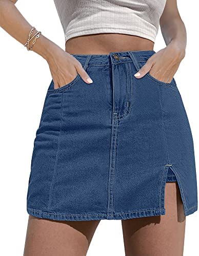 NEYOUQE Shorts Damen Sommer Rock Damen Seitenschlitz mit High Waisted Jean Shorts Stretch Kurze Jeanshose Damen Einfarbig Sommer Outfits Damen Hellblau S 36-38 von NEYOUQE